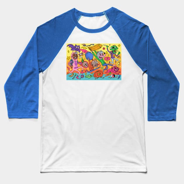 Spooky colorful Halloween creatures Baseball T-Shirt by Mako Design 